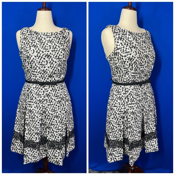 👗|•DANNY AND NICOLE•| Pretty Black & White Fit & Flare Dress Size 12 - Picture 2 of 14